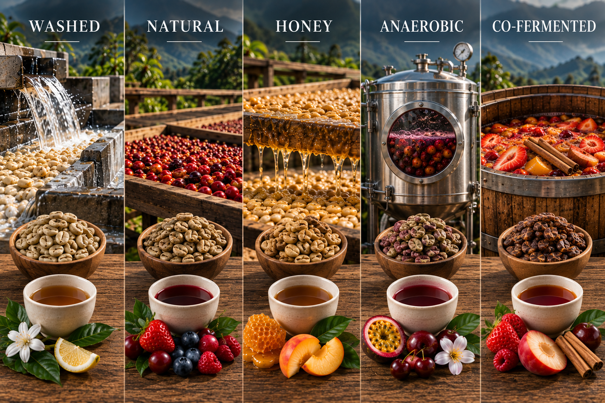 Coffee Processing Methods Explained: Washed, Natural, Honey, Anaerobic & Co-Fermented