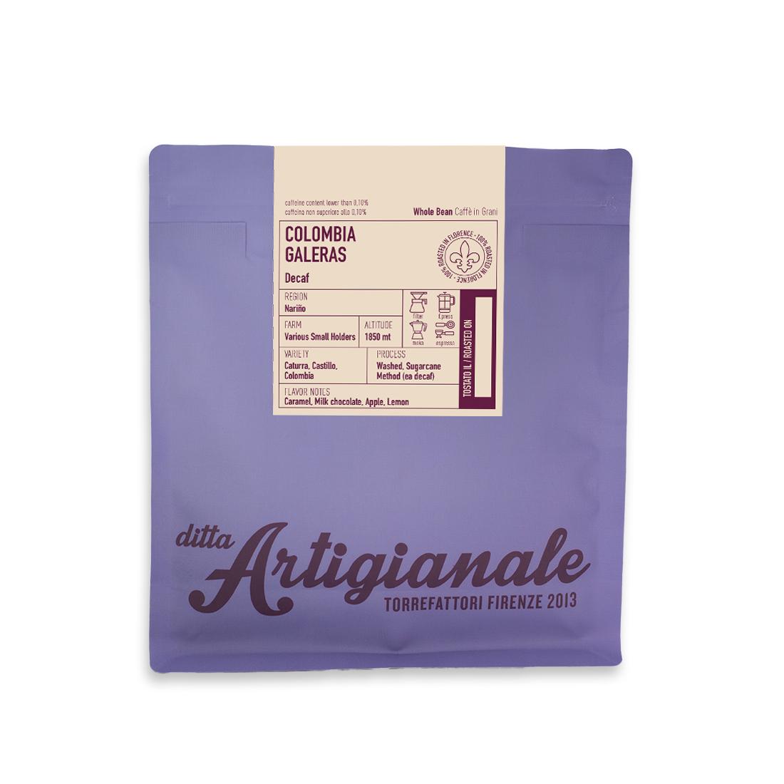 Ditta Artigianale - Galeras Decaf - Colombia - Sugarcane Decaf - 250 g coffee bag