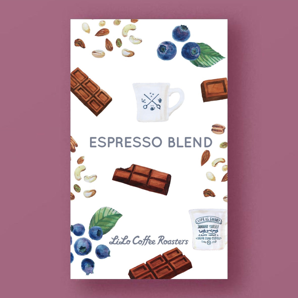 Illustrated tasting notes label for LILO - Espresso Blend