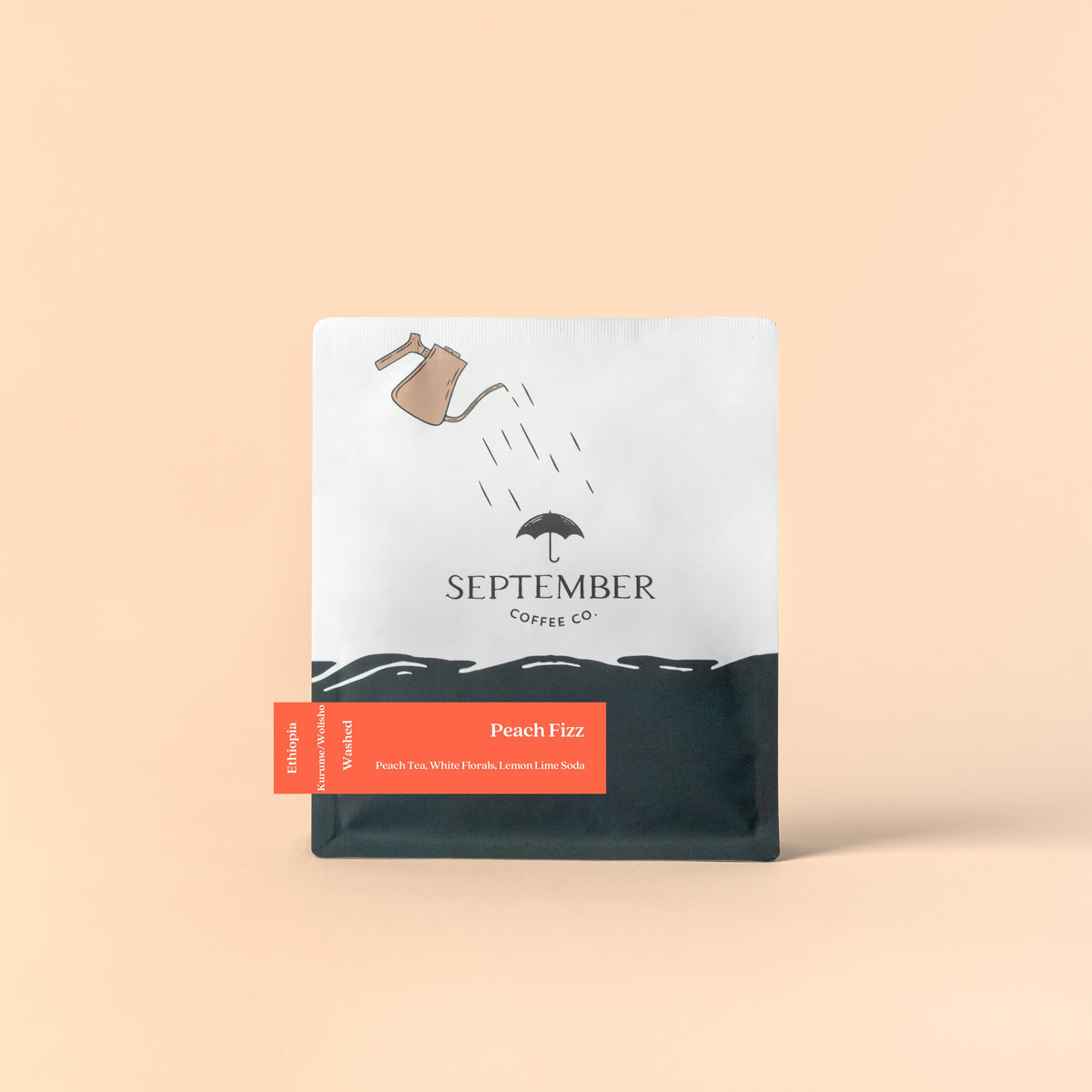 Coffee packaging for September - Peach Fizz - Ethiopia Washed Kurume & Wolisho