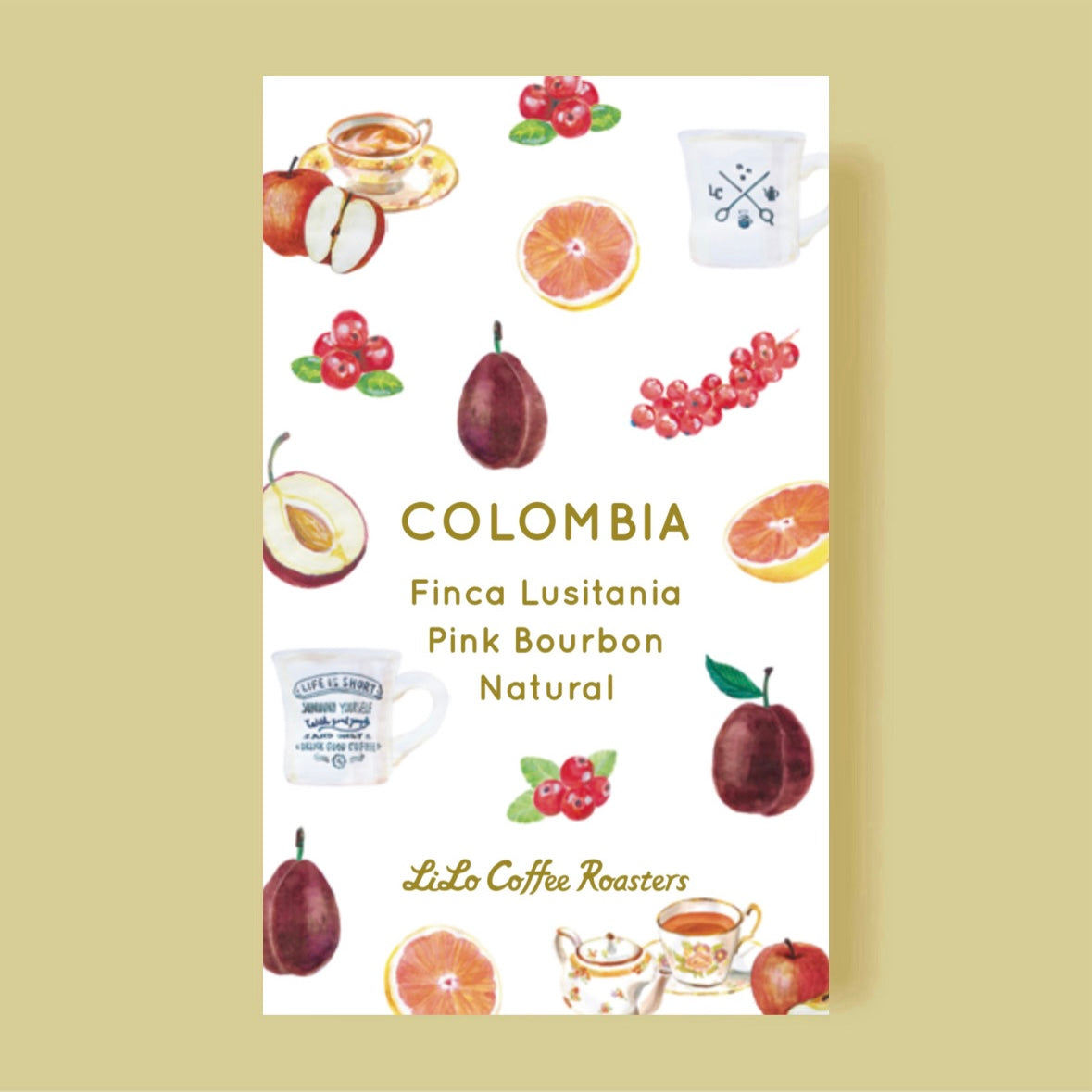 Official LiLo coffee label for LiLo Coffee Roasters – Lusitania Pink Bourbon – Colombia – Natural – 200g