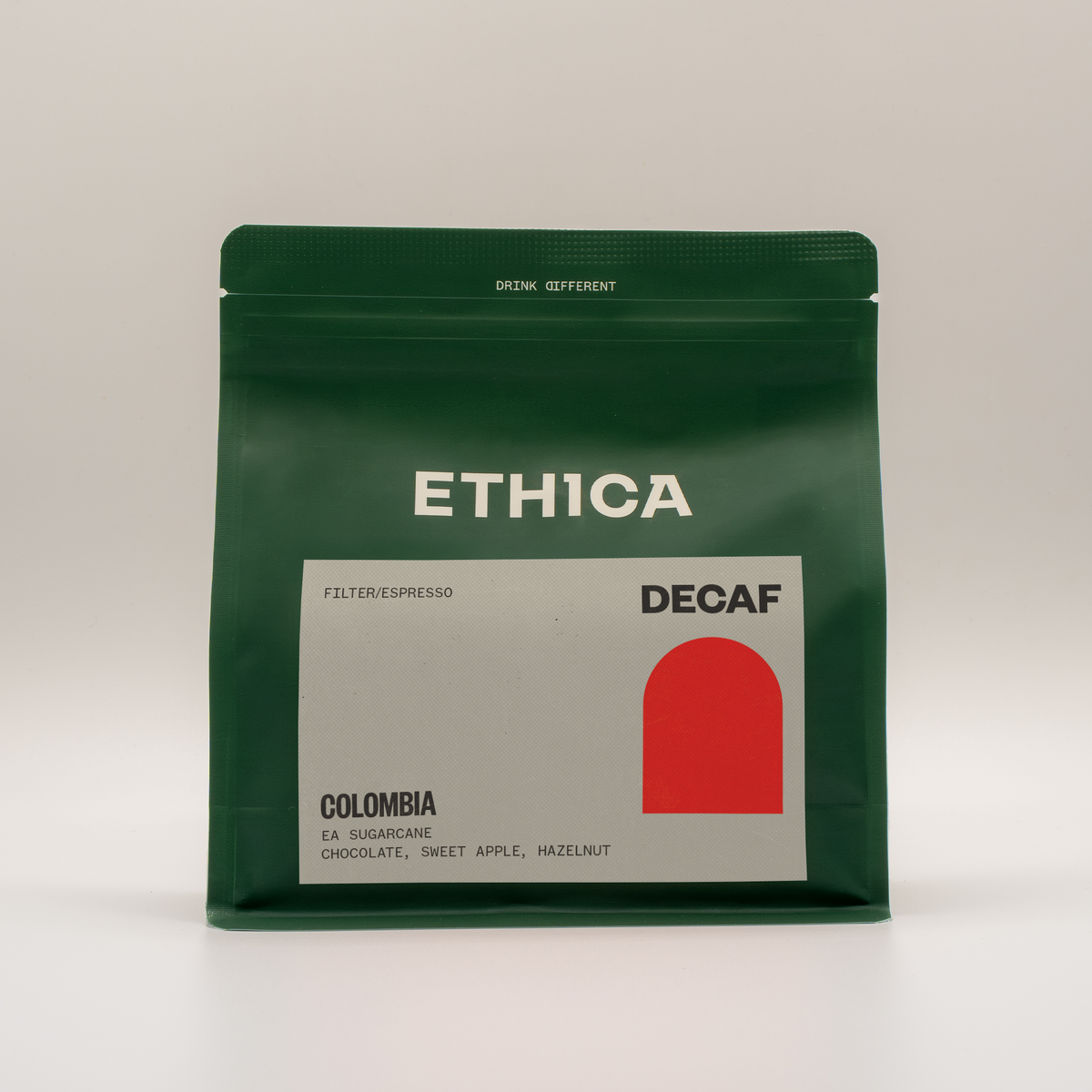 Coffee packaging for Ethica Coffee Roasters - Ethica Decaf Colombia EA Sugarcane