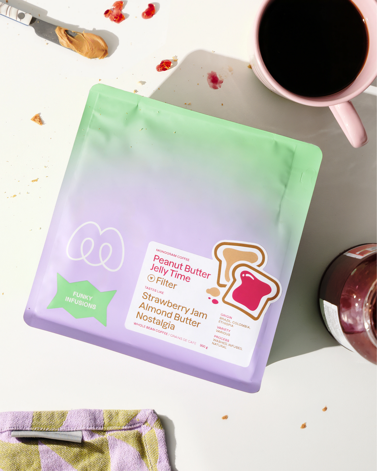 Monogram Peanut Butter Jelly Time 300g whole bean coffee