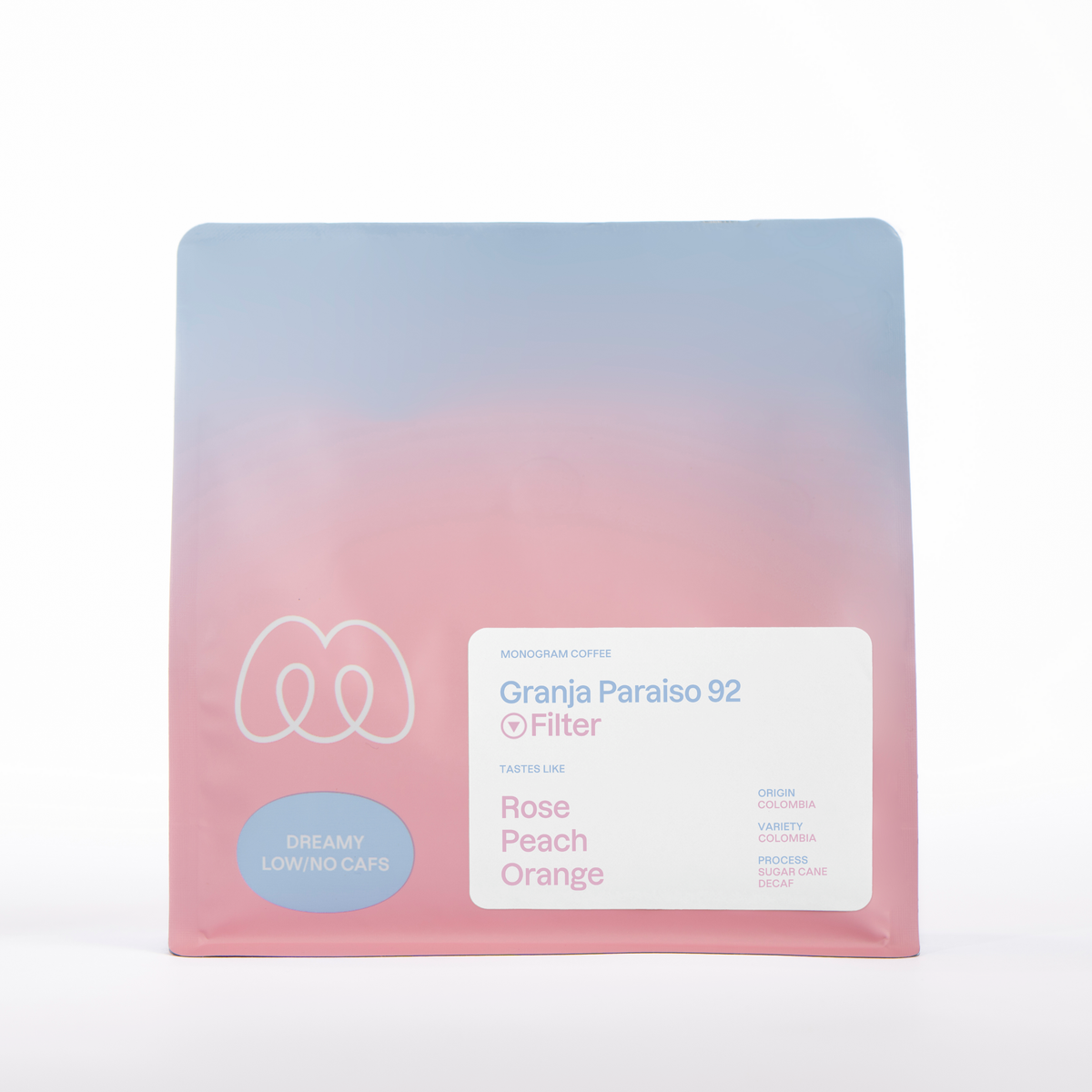 Coffee packaging for Monogram Coffee - Granja Paraiso 92 Decaf