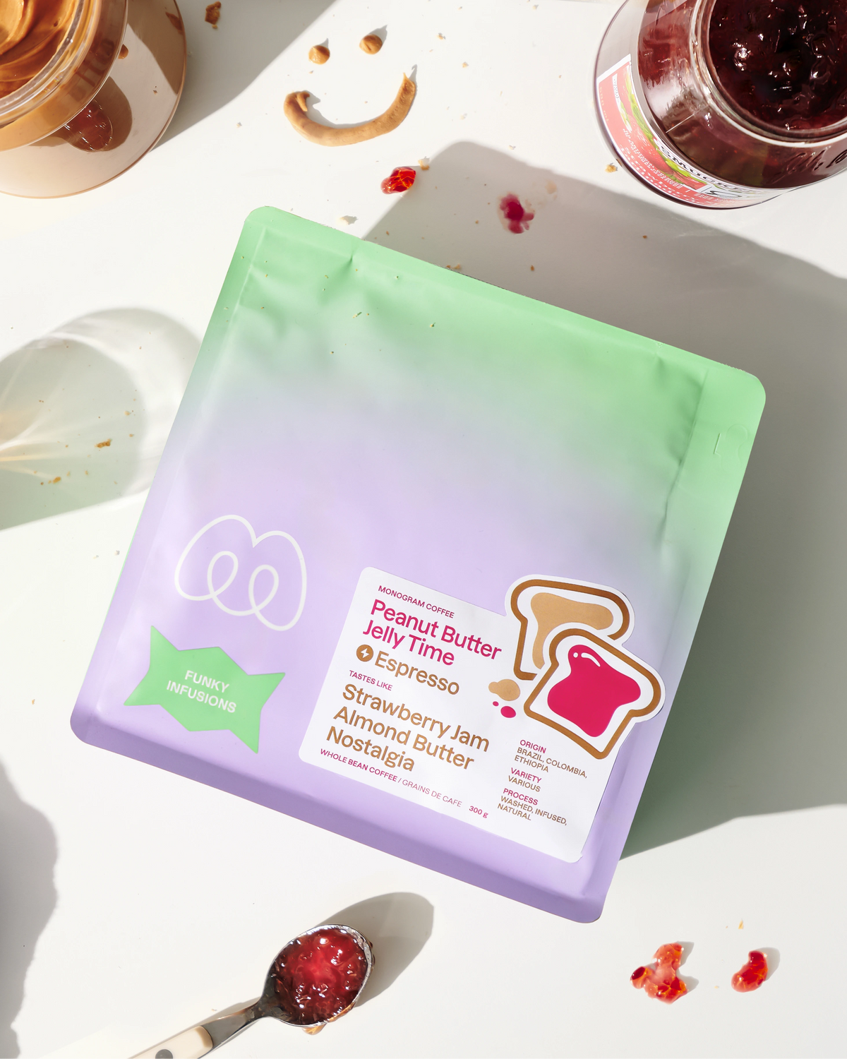 Monogram Peanut Butter Jelly Time Espresso 300g whole bean coffee