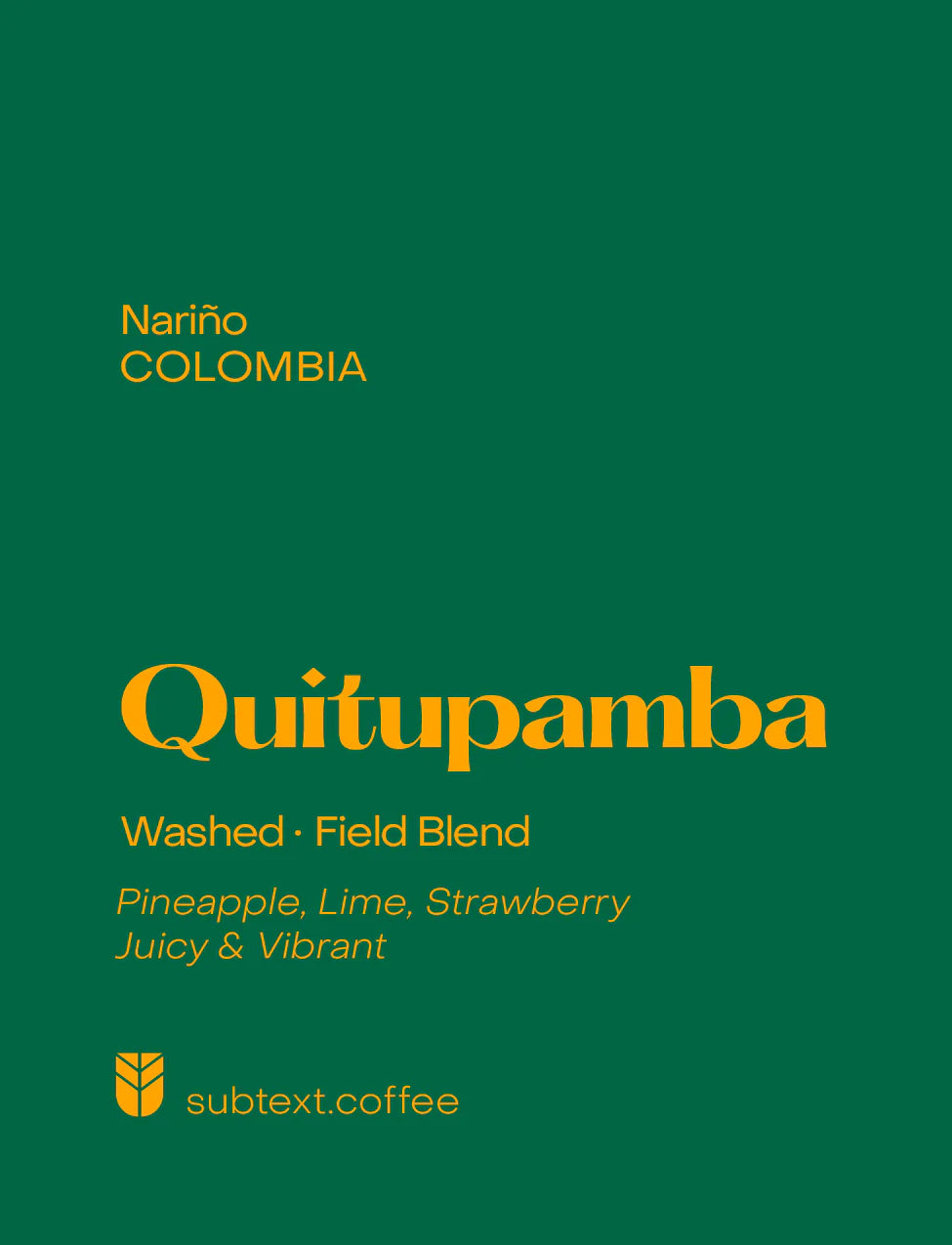 Subtext Coffee Roasters - Espresso Colombie Quitupamba