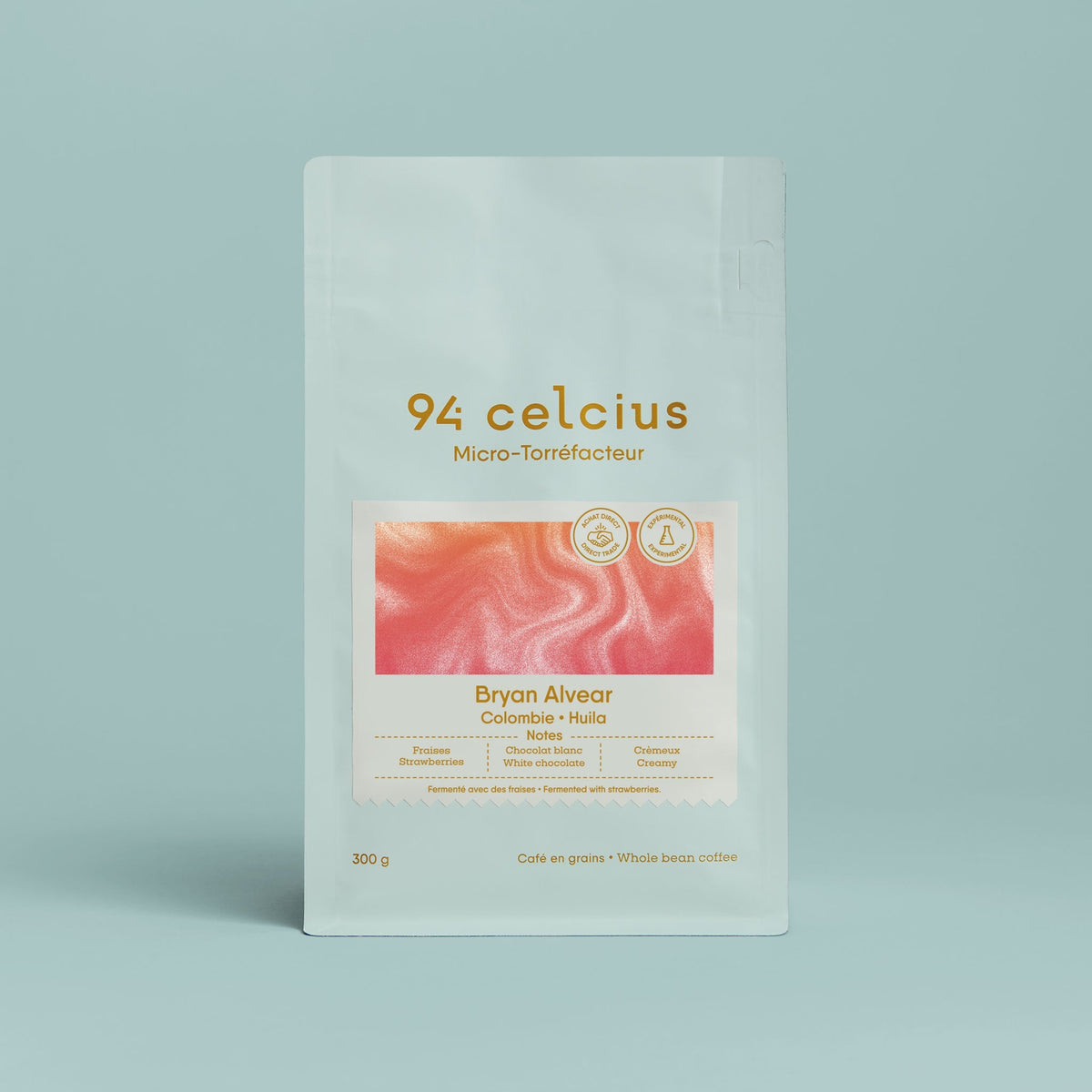 Coffee packaging for 94 Celcius - Brayan Alvear - Colombia Co-Fermented With Strawberry