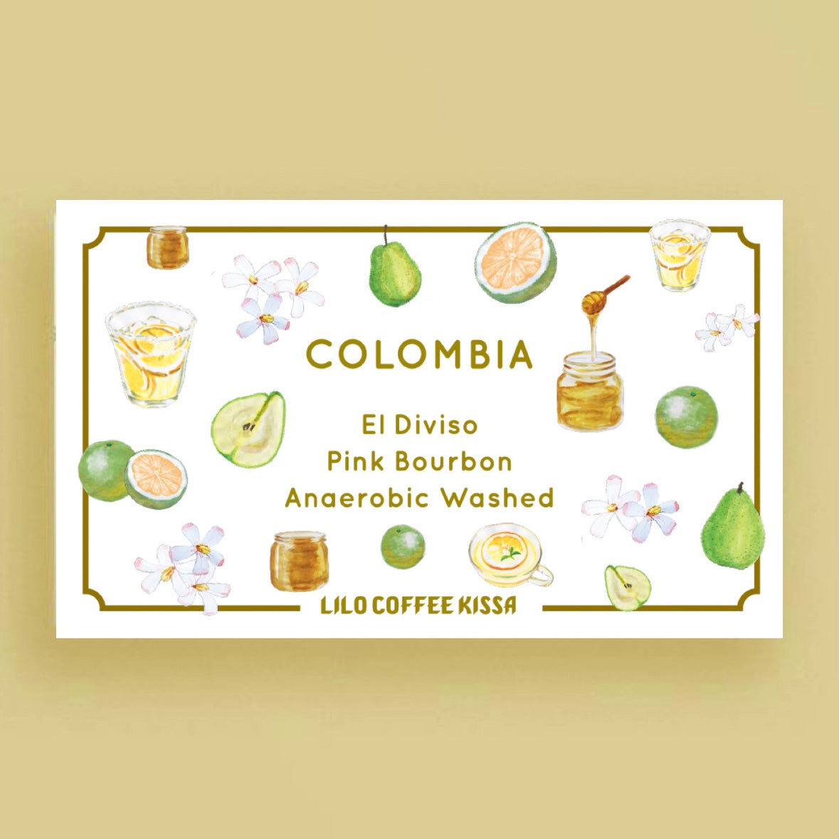 Official LiLo coffee label for LiLo Coffee Roasters – Kissa El Diviso Pink Bourbon – Colombia – Anaerobic Washed – 200g