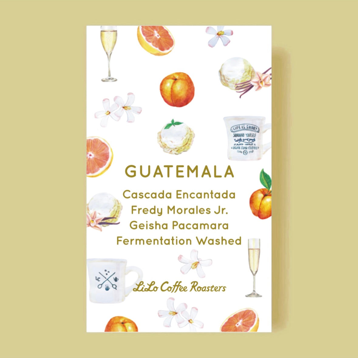 Official LiLo coffee label for LiLo Coffee Roasters – Cascada Encantada Geisha/Pacamara – Guatemala – Fermentation Washed – 200g