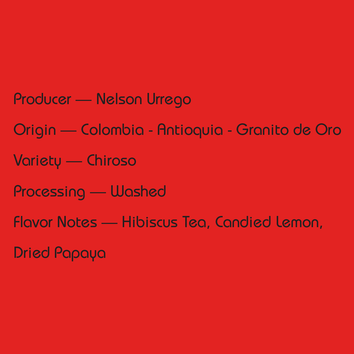 Mirra Coffee Nelson Urrego - Colombia - Washed Chiroso tasting notes and origin
