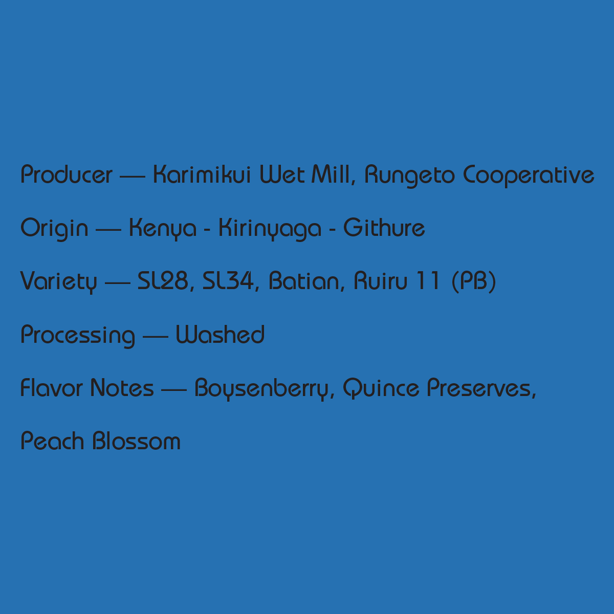 Mirra Coffee Karimikui PB - Kenya tasting notes and origin