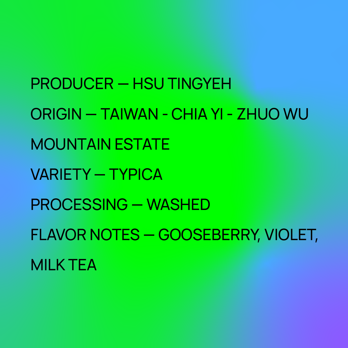 Mirra Coffee Hsu Tingyeh - Taiwan - Washed Typica - Looproom Collaboration tasting notes and origin