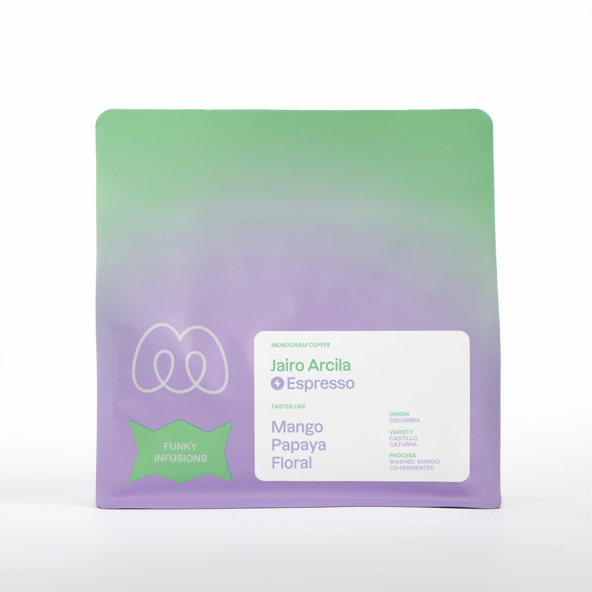 Coffee packaging for Monogram Coffee - Jairo Arcila Mango Espresso