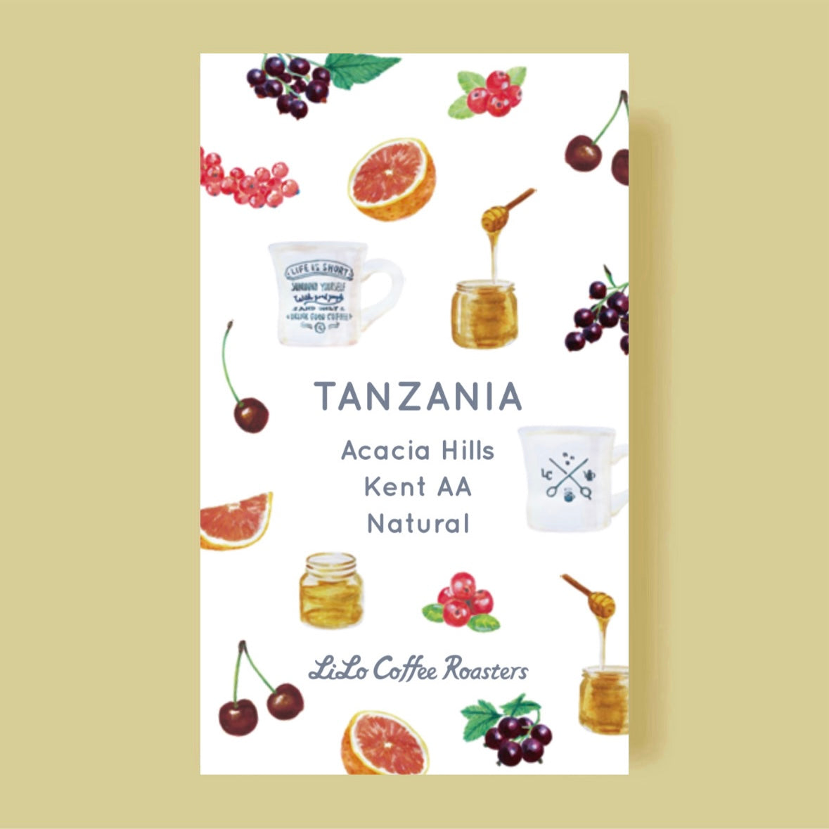 Official LiLo coffee label for LiLo Coffee Roasters – Acacia Hills Kent AA – Tanzania – Natural – 200g