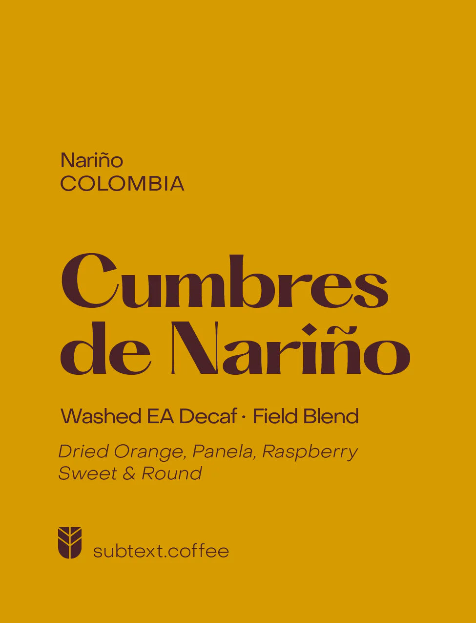 Subtext Coffee Roasters - Colombia Cumbres de Nariño